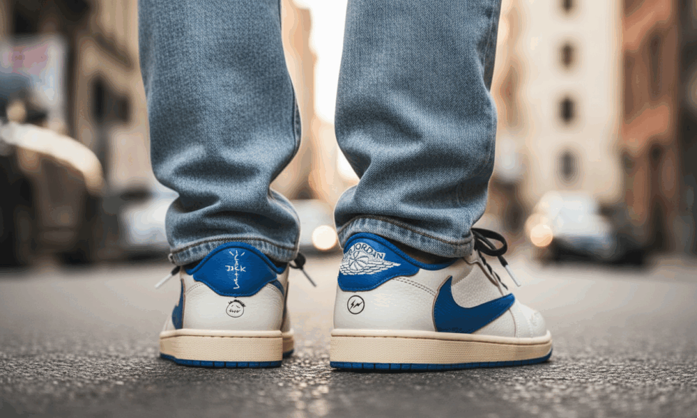 Travis Scott Fragment Jordan 1 Lows on Feet 2025